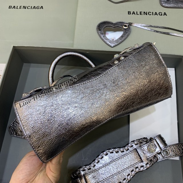 Balenciaga專櫃爆款油蠟銀帶鑽手提女包 638515 巴黎世家Neo cagole機車包 fyj2001